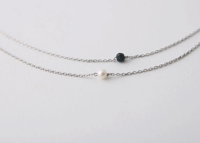 Tiny Onyx Necklace Sterling Silver