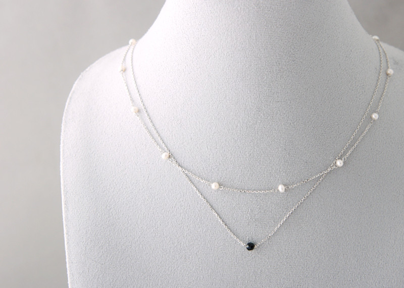 Tiny Onyx Necklace Sterling Silver