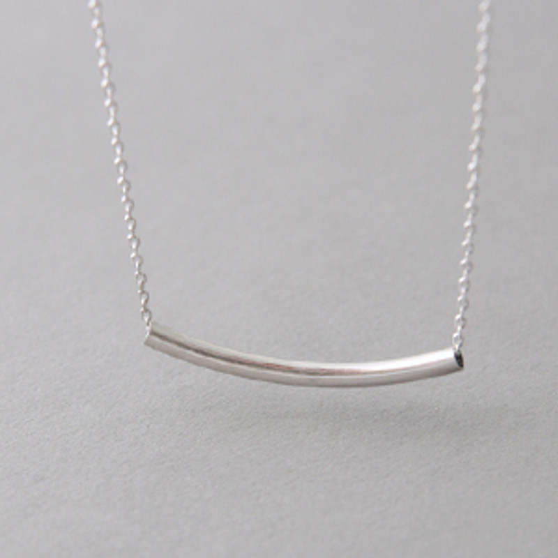 White Gold Curved Bar Necklace Sterling Silver