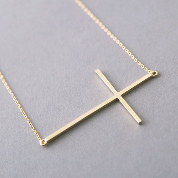 Yellow Gold Sideways Cross Necklace Sterling Silver
