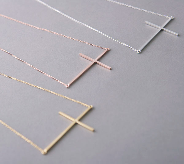 Yellow Gold Sideways Cross Necklace Sterling Silver