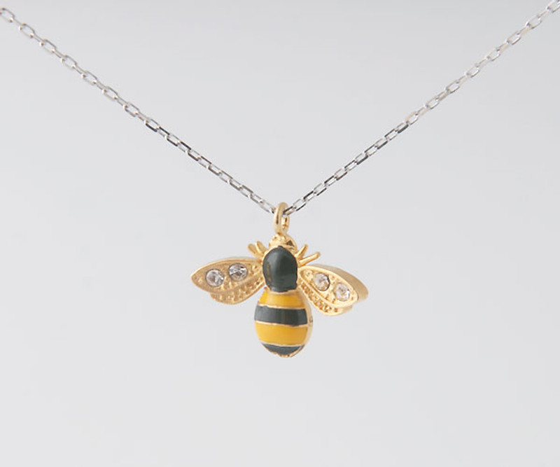 CZ Gold Bumble Bee Necklace Sterling Silver