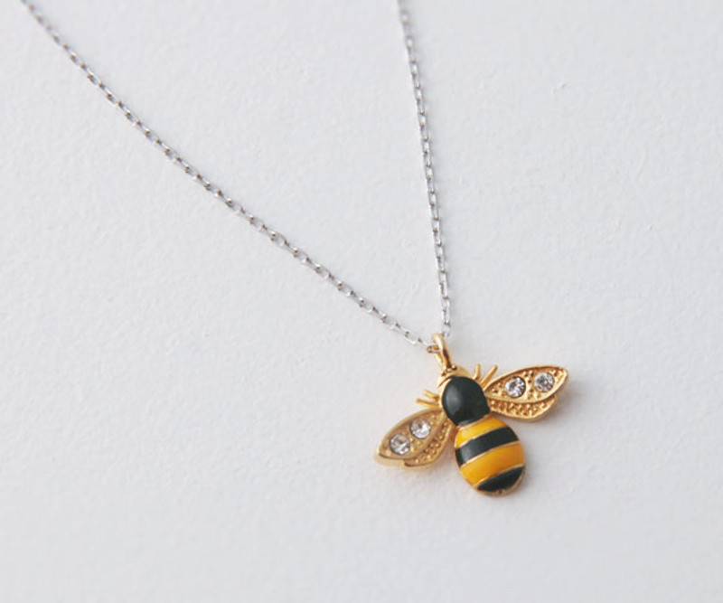 CZ Gold Bumble Bee Necklace Sterling Silver