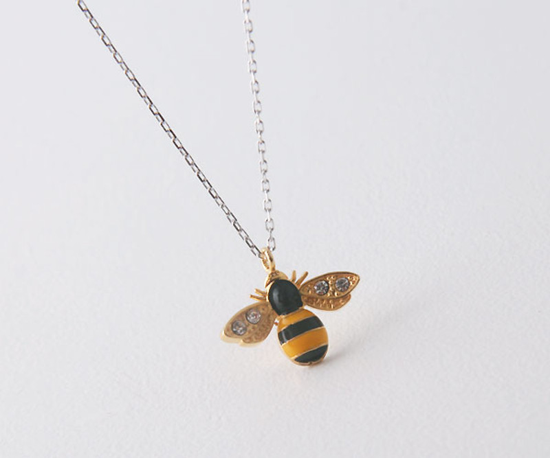 CZ Gold Bumble Bee Necklace Sterling Silver