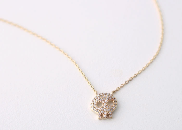 Yellow Gold Swarovski Skull Necklace Sterling Silver
