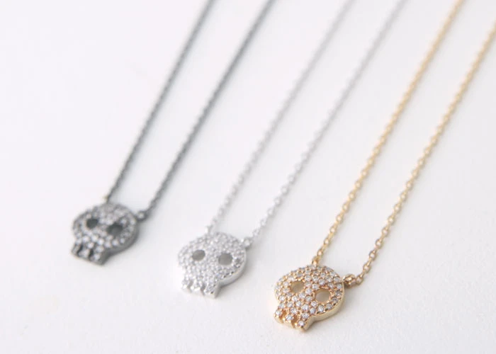 Yellow Gold Swarovski Skull Necklace Sterling Silver