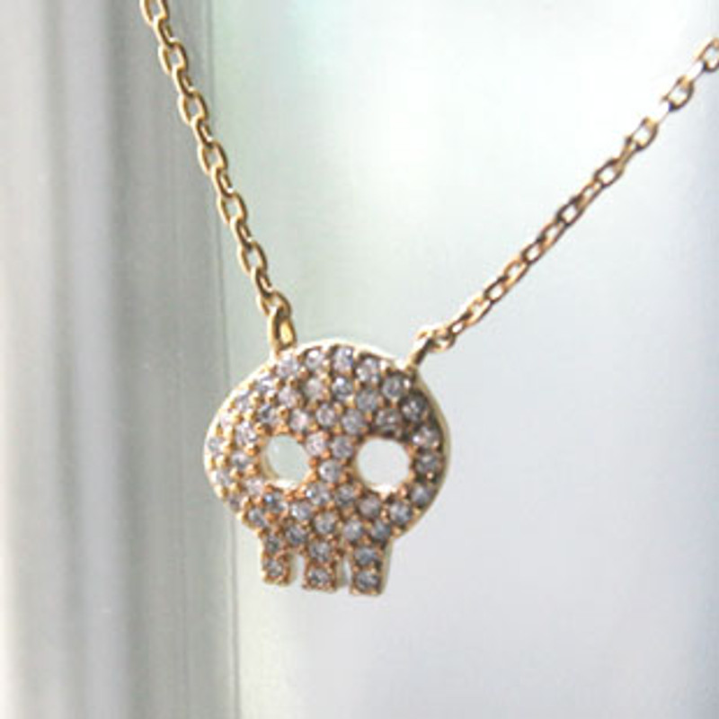 Yellow Gold Swarovski Skull Necklace Sterling Silver