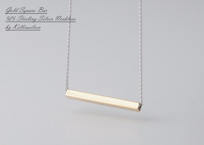 Horizontal Gold Bar Necklace Sterling Silver from kellinsilver.com