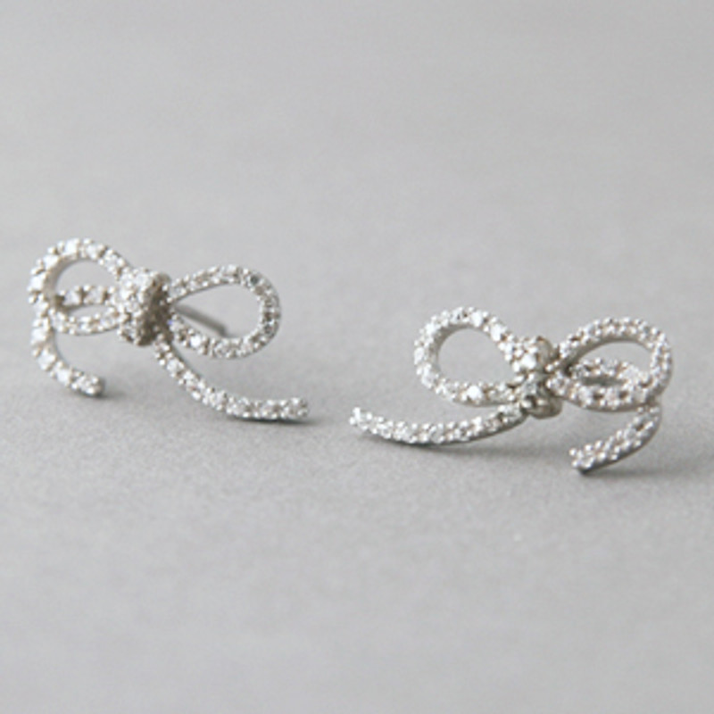 CZ Bow Earrings Sterling Silver