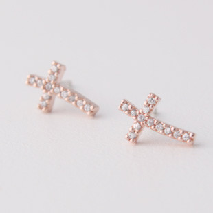 Swarovski Curved Sideways Cross Earrings Rose Gold