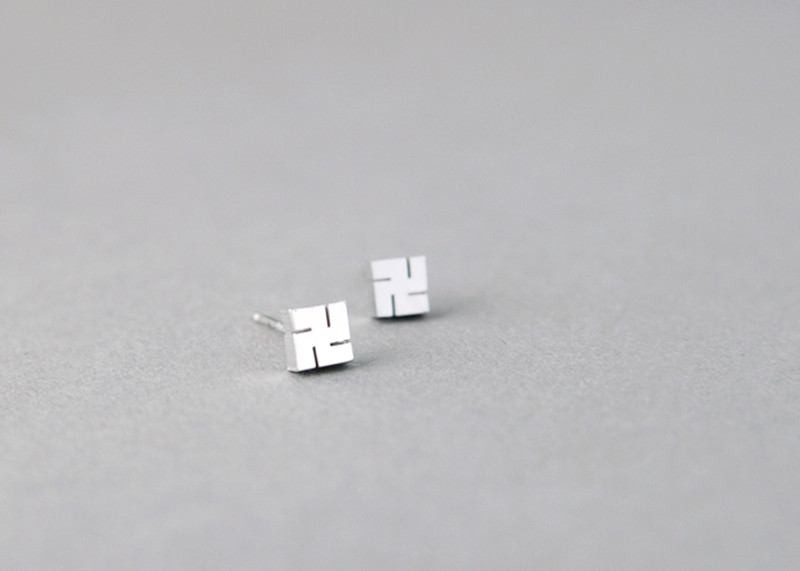Tiny Buddhism Swastika Earrings Studs Sterling Silver