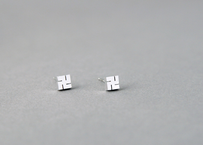 Tiny Buddhism Swastika Earrings Studs Sterling Silver