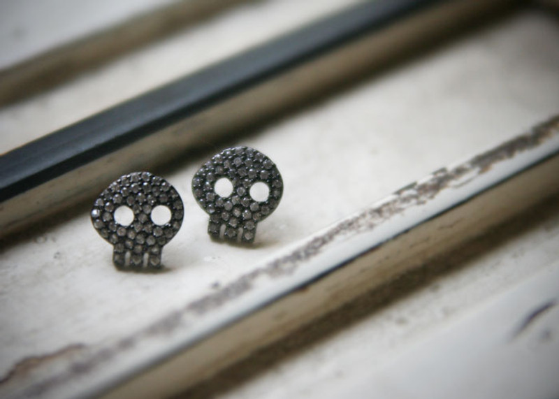Swarovski Black Skull Earrings Studs