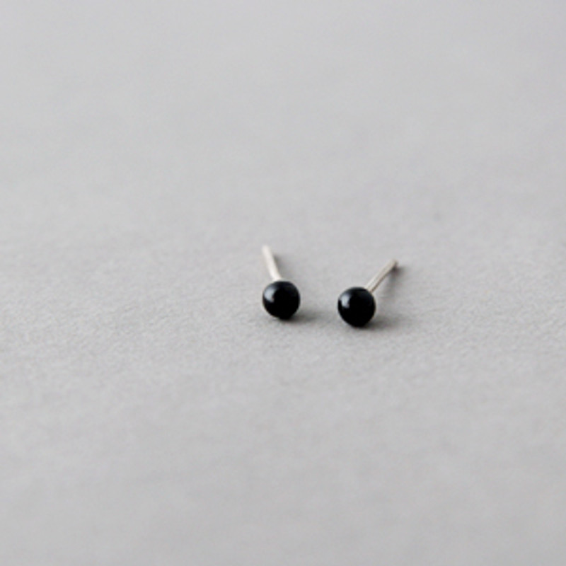 2mm Small Black Onyx Earrings Silver Post