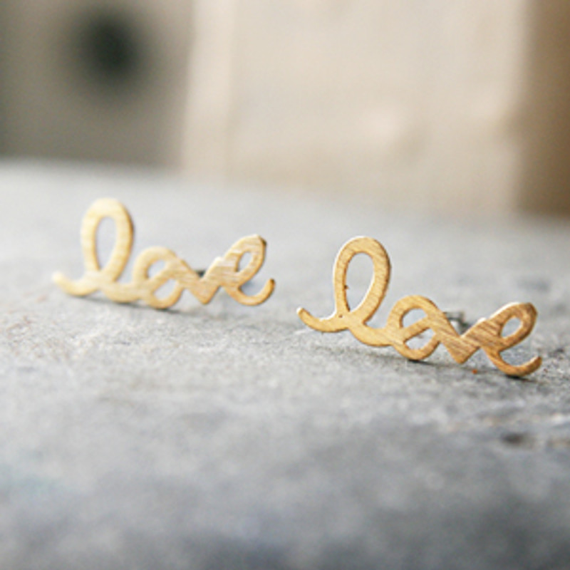 Gold Love Script Earring Studs