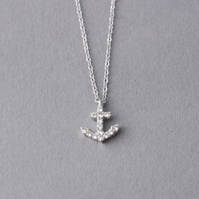 White Gold Swarovski Anchor Necklace Sterling Silver from kellinsilver.com