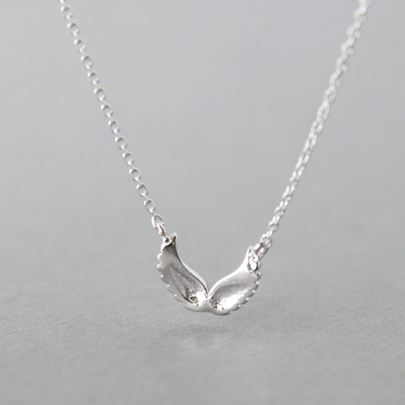White Gold Double Angel Wing Necklace Sterling Silver from kellinsilver.com
