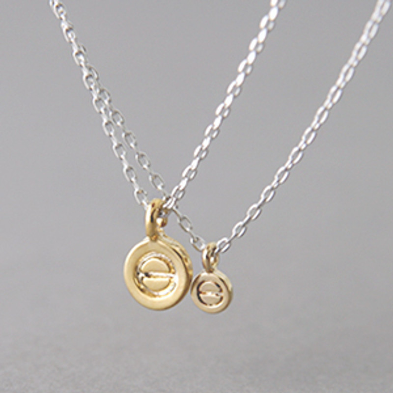 Gold Circle Love Charm Necklace Sterling Silver Set of 2