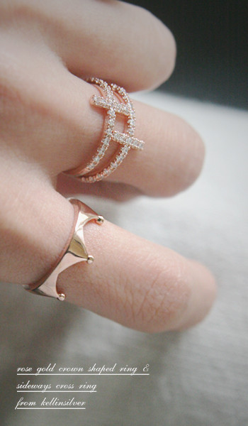CZ Sideways Cross Ring Rose Gold