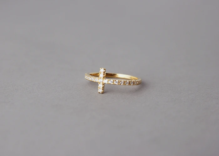CZ Sideways Cross Ring Gold