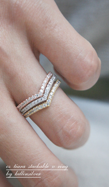 CZ Tiara V Ring Rose Gold from kellinsilver.com