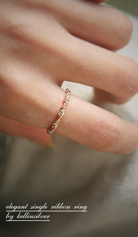 CZ Elegant Single Ribbon Ring Rose Gold