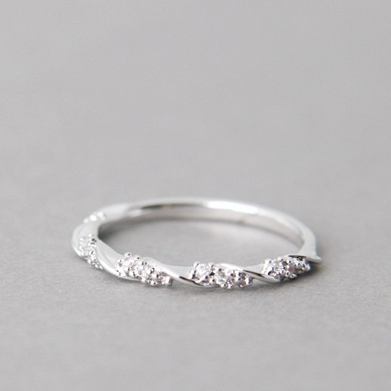 CZ Elegant Single Ribbon Ring White Gold from kellinsilver.com