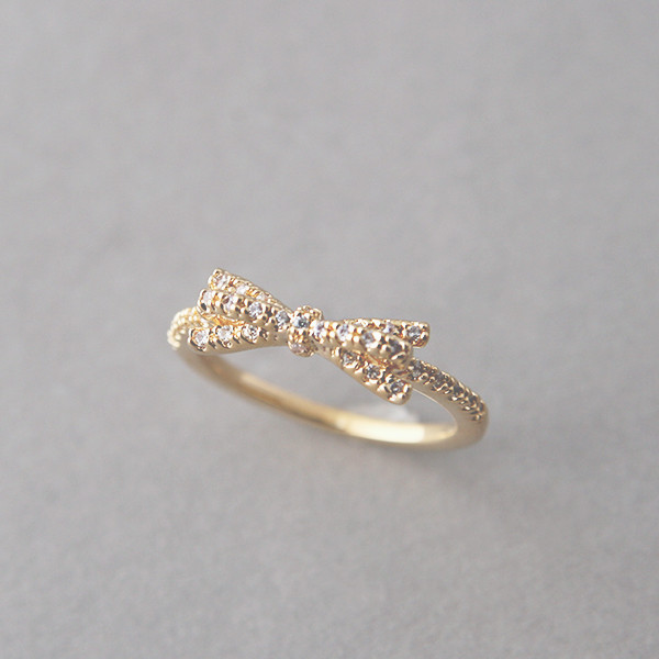 CZ Ribbon Bow Ring Gold