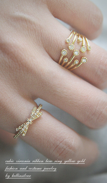 CZ Ribbon Bow Ring Gold