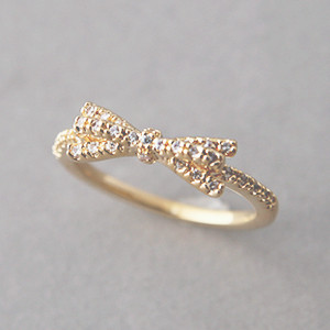 CZ Ribbon Bow Ring Gold