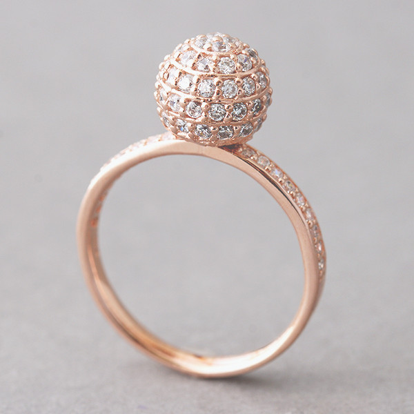 Rose Gold Pave Ball Ring Sterling Silver