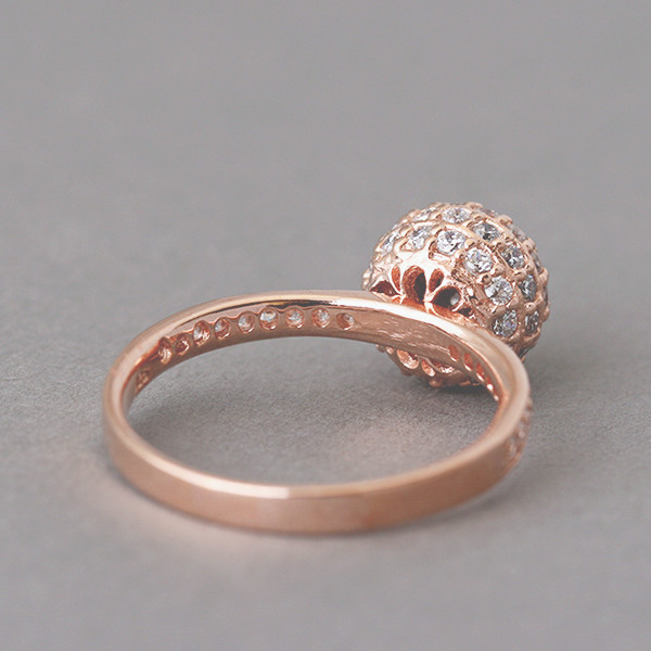 Rose Gold Pave Ball Ring Sterling Silver