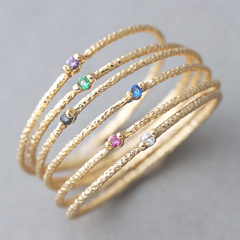 Color Stone Textured Thin Rings Gold Set of 6 from kellinsilver.com