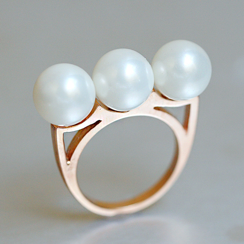 Rose Gold Three Shell Pearl Bar Ring Sterling Silver from kellinsilver.com