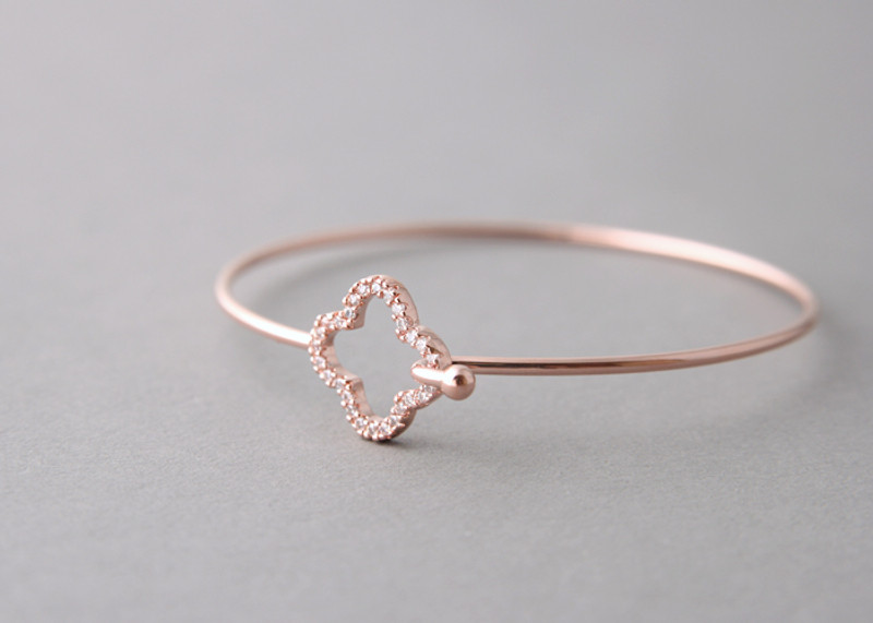 Pave Swarovski Four Leaf Clover Cuff Rose Gold from kellinsilver.com