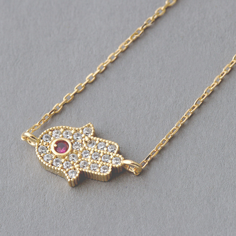 Ruby Swarovski Gold Hamsa Evil Eye Bracelet Sterling Silver FROM KELLINSILVER.COM