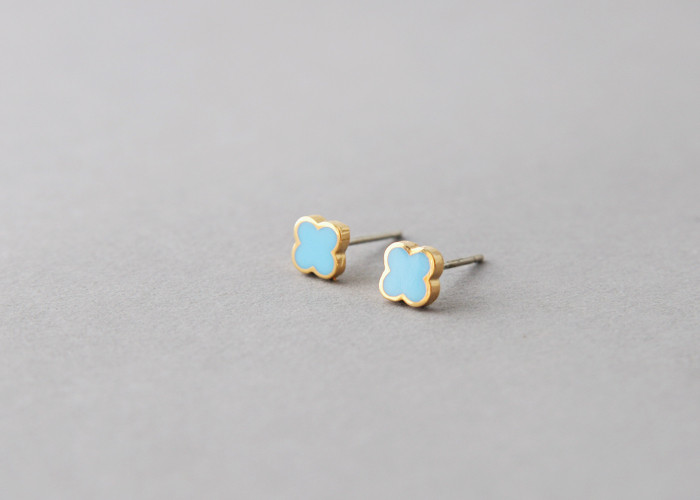 Turquoise Four Leaf Clover Earrings Studs