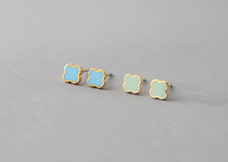 Mint Four Leaf Clover Earrings Studs from kellinsilver.com