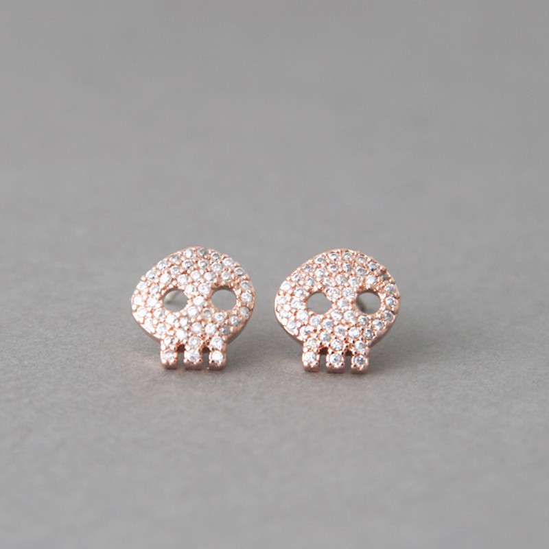 Swarovski Rose Gold Skull Earrings Studs