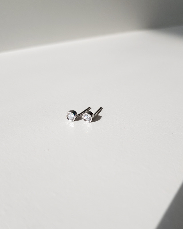 Simple 4mm Round CZ Bezel Stud Earrings Sterling Silver on kellinsilver.com