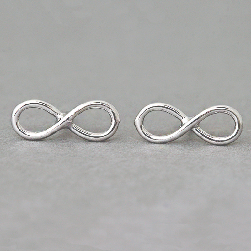 White Gold Infinity Earrings Stud Silver Post