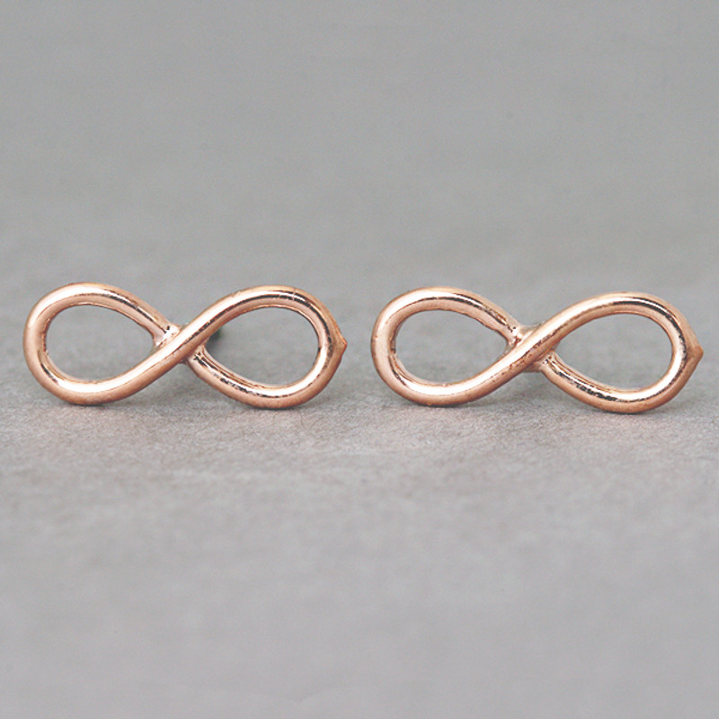 Rose Gold Infinity Earrings Stud Silver Post