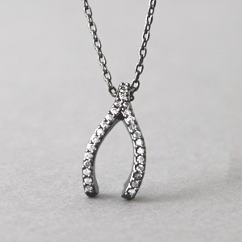 Swarovski Black Wishbone Necklace Sterling Silver