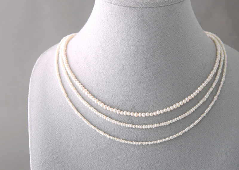 3mm Full Strand Freshwater Button Pearl Necklace Sterling Silver