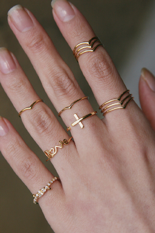 Rose Gold Triple Chevron Knuckle Wrap Rings Set of 2