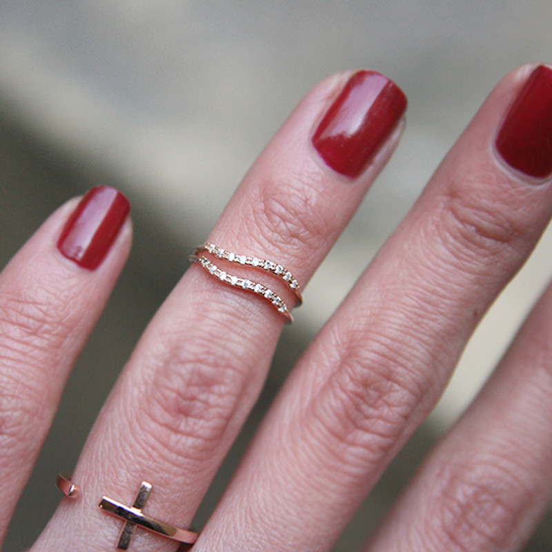 CZ Wave Rose Gold Thin Rings Set of 2 from kellinsilver.com