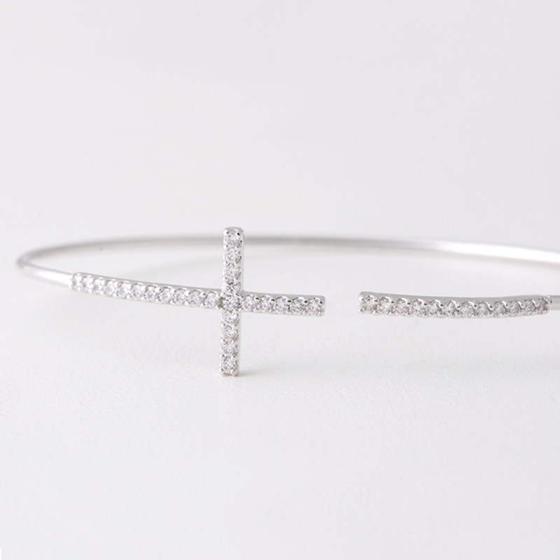 Swarovski Sideways Cross Cuff White Gold from kellinsilver.com