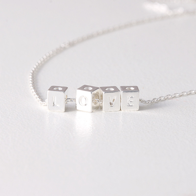 White Gold Cube Love Necklace Sterling Silver from kellinsilver.com