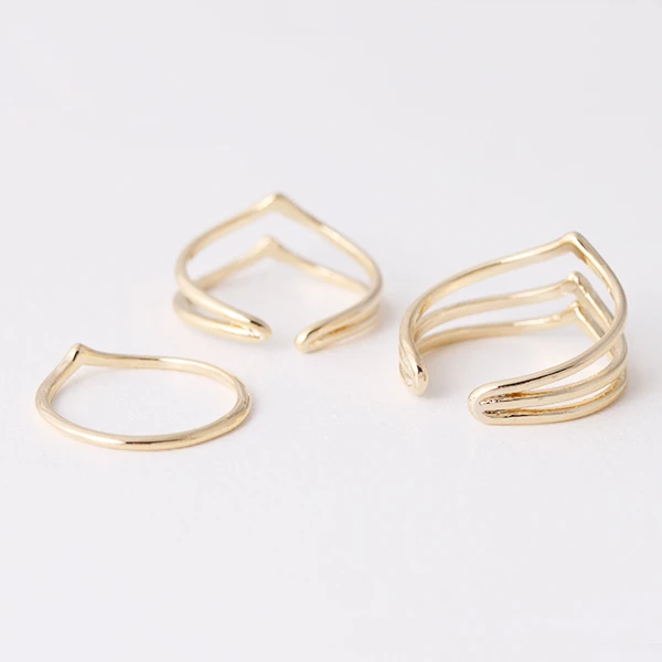 Yellow Gold Chevron Rings Set of 3 from kellinsilver.com