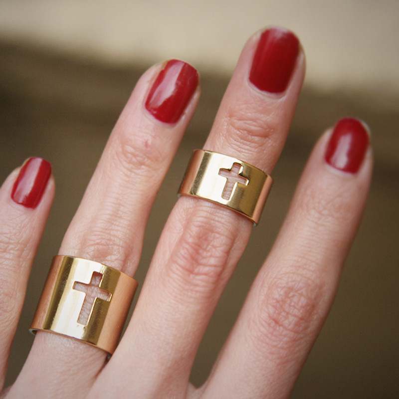 Gold Cross Knuckle Rings Set of 2 from kellinsilver.com